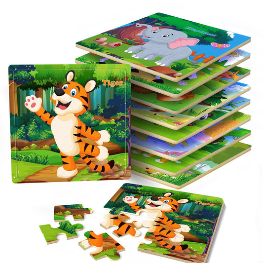 Montessori Wooden Puzzle Set for Kids Ages 3–5 – 9 Colorful Educational Toddler Puzzles with 16 Pieces Each for Boys & Girls