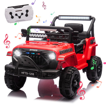 12V Ride on Electric Truck Car for Kids 12V Kids Electric Vehicles w/Remote Control Four-Wheel Suspension USB Bluetooth Power Display Lights Baby Jeep Ride on Toys for Boys Girls (Red)