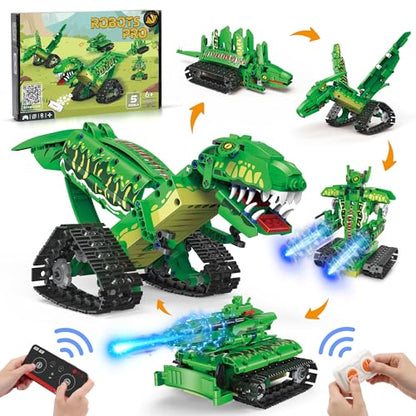 AKWME RC Robot Building Set - 5 in1 T. rex Toy with APP or Remote Control DIY Engineering Robotics/Mech Dinosaur/Dragon Warrior/Pterosaur/Stegosaurus STEM Birthday Gifts for Kids 6-12 Years Old