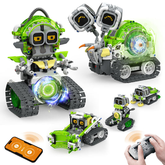 Opmind 5in1 STEM AI Robot Toys Building Set 478Pcs APP & Remote Control Engineering Erector Blocks for Kids Age 6-8 Coding Interactive Educational Christmas Birthday Gift for 10-12 Year Boys & Girls