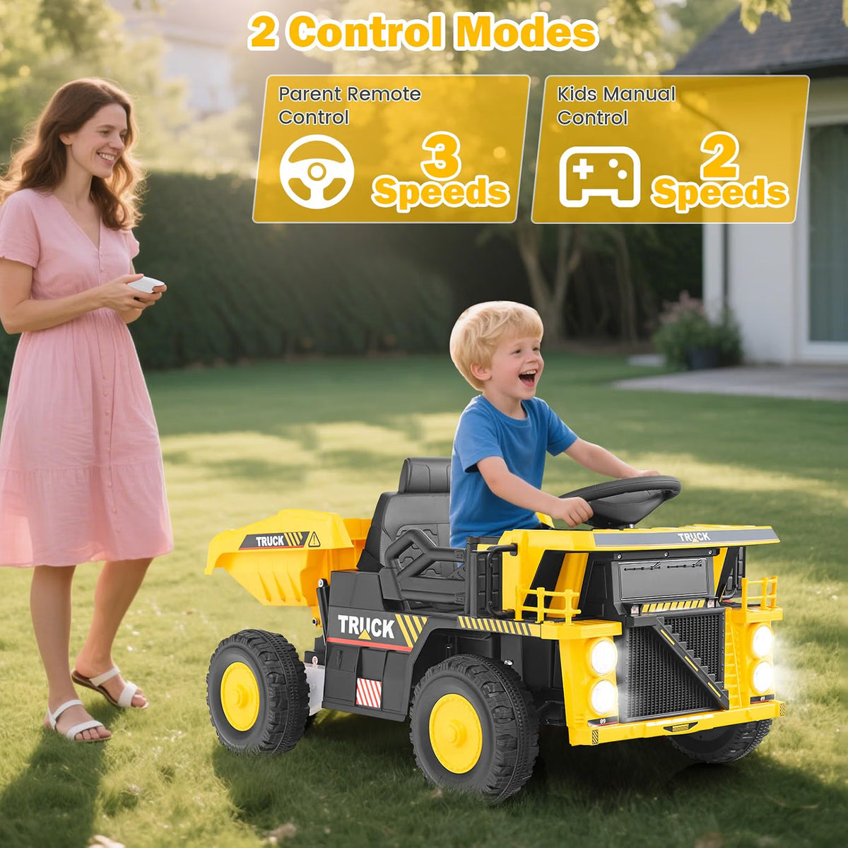 ELEMARA Kids' Electric Dump Truck with Shovel and Remote - 12V