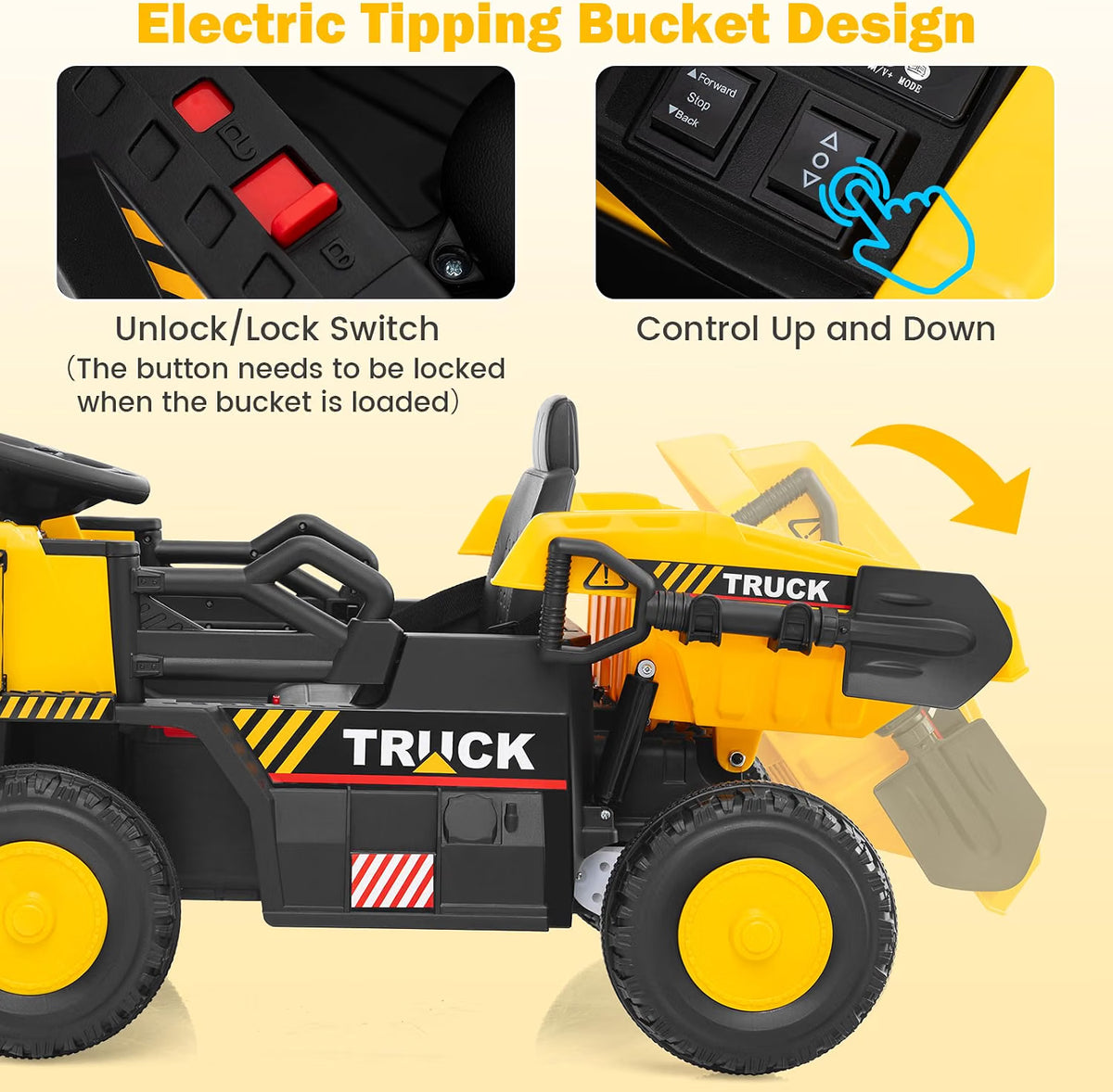 ELEMARA Kids' Electric Dump Truck with Shovel and Remote - 12V