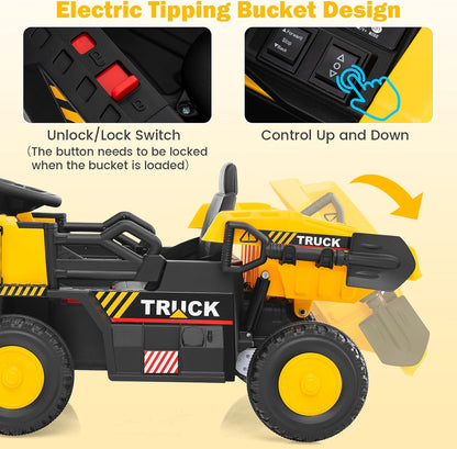 ELEMARA Kids' Electric Dump Truck with Shovel and Remote - 12V