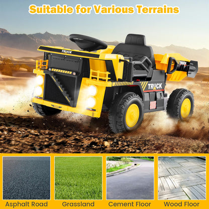 ELEMARA Kids' Electric Dump Truck with Shovel and Remote - 12V