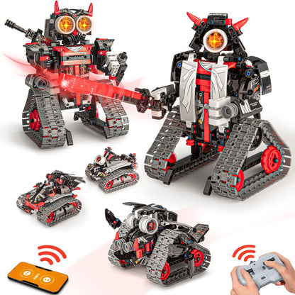 Opmind 5 in 1 STEM RC Robot Building Kit APP & Remote Control Samurai/Ninja Blocks 419 Pcs Erector Set RC Toy for Kids DIY Build Science Educational Gift for Age 6 7 8 9 10 11 12+ Boys & Girls