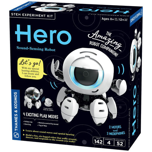 Thames & Kosmos Hero: Sound-Sensing Robot STEM Kit Toy of the Year Finalist Build a Robot that Reacts to Sounds Explore Engineering Sound Technology Spatial Hearing Screen-Free Educational Play