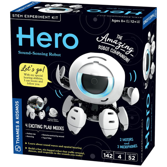 Thames & Kosmos Hero: Sound-Sensing Robot STEM Kit Toy of the Year Finalist Build a Robot that Reacts to Sounds Explore Engineering Sound Technology Spatial Hearing Screen-Free Educational Play