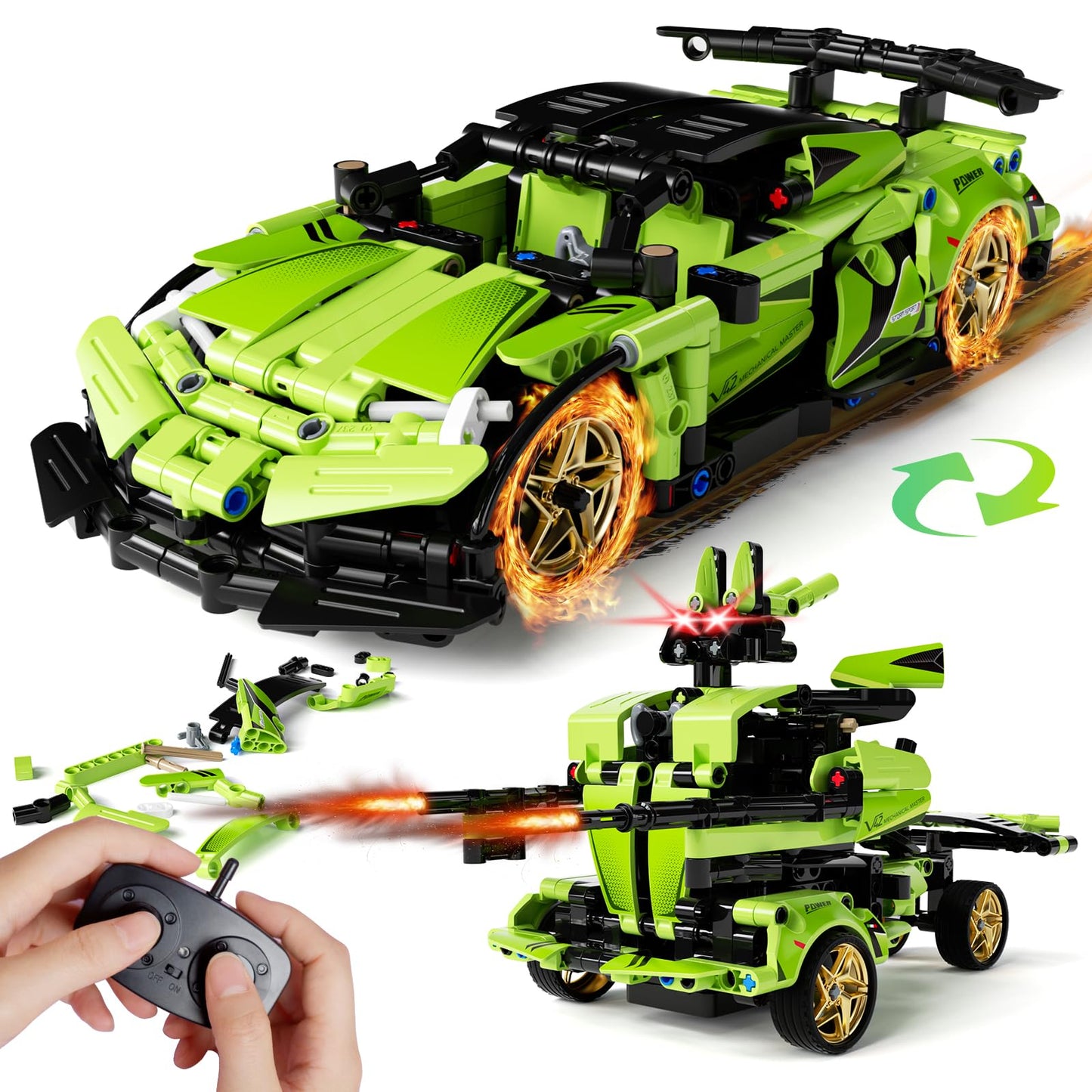 App-Controlled Robot STEM Building Kit - 461 Pcs Educational Blocks for Kids Remote Control Car Toy Set for Boys & Girls (Green)