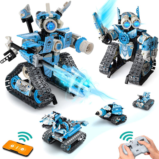 Opmind 5 in 1 STEM RC Robot Building Kit 398PCS APP & Remote Control Blocks DIY Engineering Robotics Erector Science Set for Kids Age 6 7 8 9 10 11 12+ Educational Learn Toys Gift for Boys & Girls