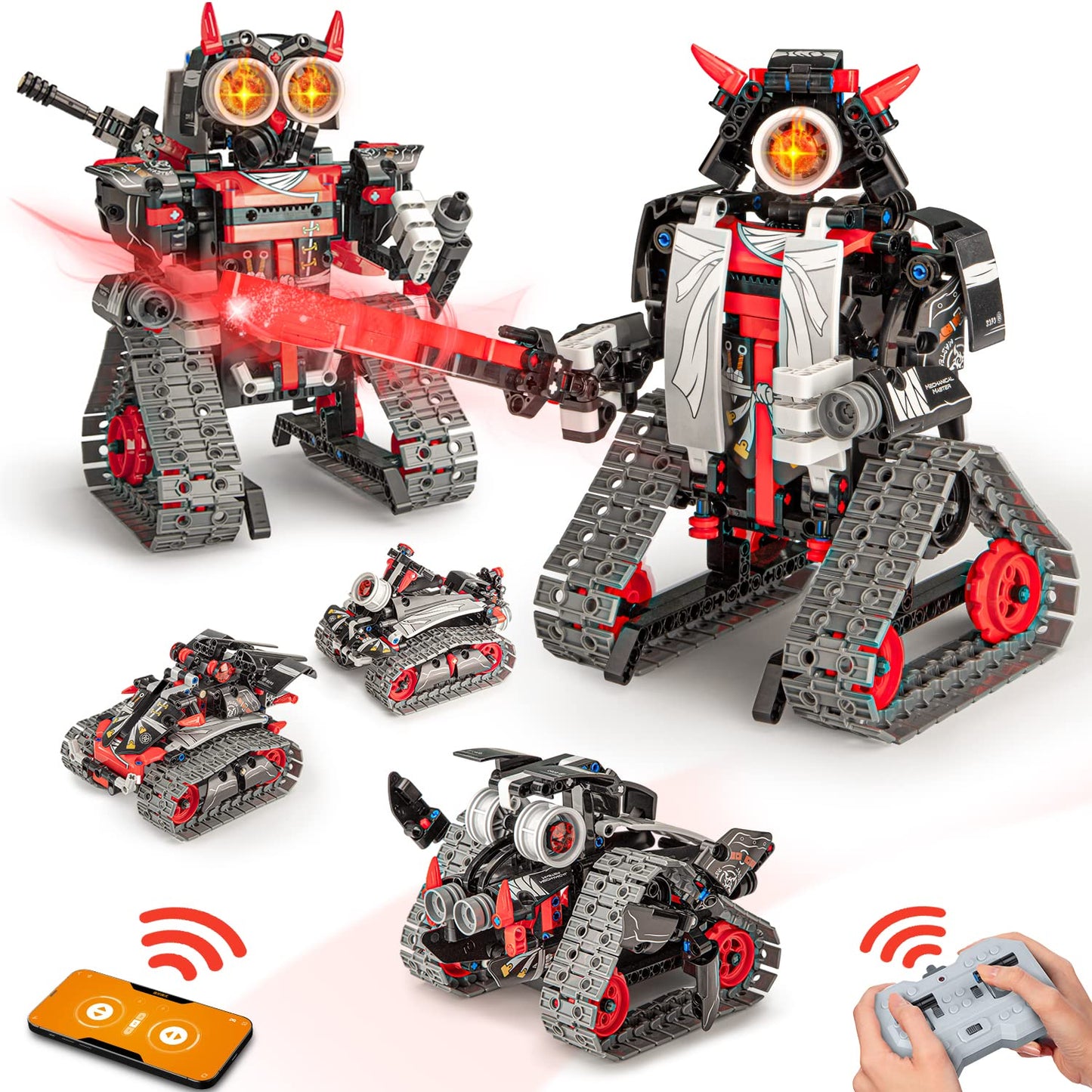Opmind 5 in 1 STEM RC Robot Building Kit APP & Remote Control Samurai/Ninja Blocks 419 Pcs Erector Set RC Toy for Kids DIY Build Science Educational Gift for Age 6 7 8 9 10 11 12+ Boys & Girls